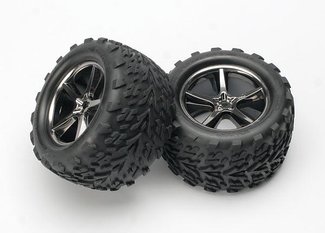 Traxxas 5374A 3,8" Talon tires, Gemini black chrome wheels, 