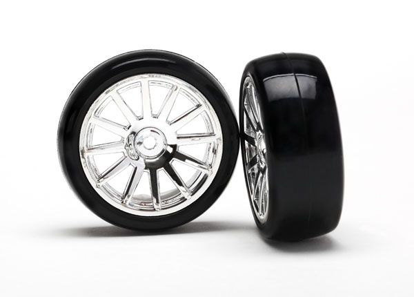 Traxxas 7573 Tires & Wheels Slicks/12-Spoke Chrome LaTrax Rally