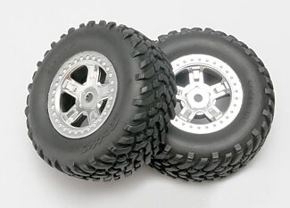 Traxxas 7073 Tires and wheels, assembled, glued (SCT satin chrome wheels, SCT off-road racing tires, foam inserts) (1 each, right & left)