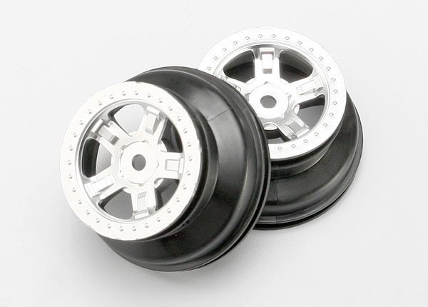 Traxxas 7072 Wheels, SCT satin chrome, beadlock style, dual profile (1.8" inner, 1.4" outer) (2)