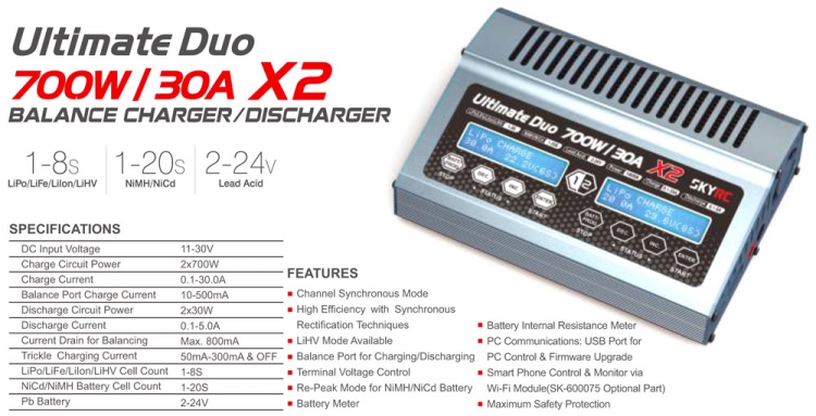 Skyrc Ultimate Duo Charger 2x700W 30A 1-8S 12V - 2
