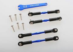Traxxas 3741A Turnbuckles, aluminum (blue-anodized), camber links, front, 39mm (2), rear, 49mm (2) (assembled w/rod ends & hollow balls)/ wrench 