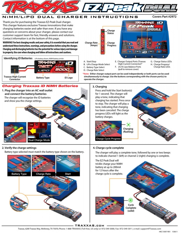 Traxxas 2972G EZ-Peak Dual iD Charger 8A/100W NiMH/LiPo - 10