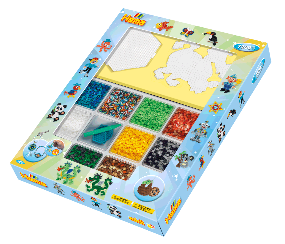 Hama 3072 Midi, Sekalaiset värit ja alustat 7200kpl - 2