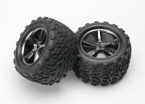 Traxxas 5374A 3,8" Talon tires, Gemini black chrome wheels, (Package open)
