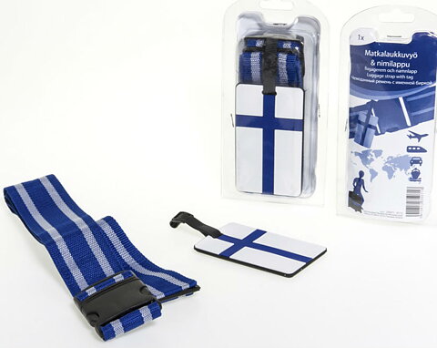 Bagagerem med namnlapp Finland Flagga