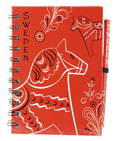 Note Bok & Pen Dalahäst Kurbits röd