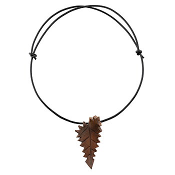 Leather Necklace long Brown leaf