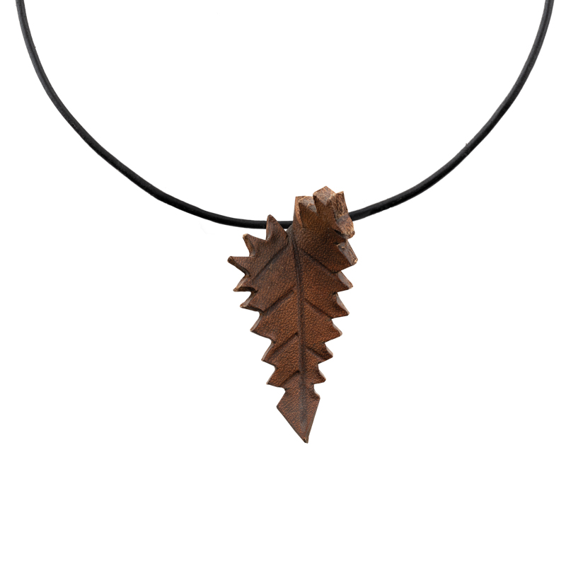 Leather Necklace long Brown leaf - 2