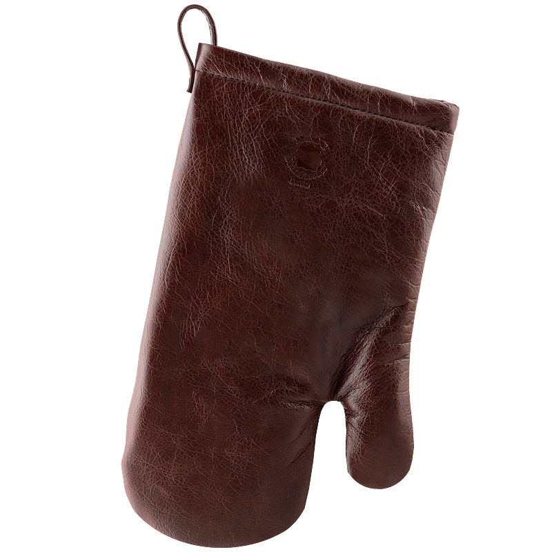 Oven mitt in real leather Mahogany