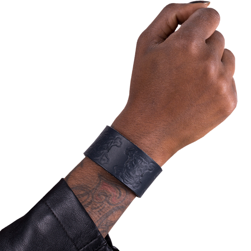 Leather Bracelet skully, blue