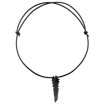 Leather Necklace narrow Black leaf