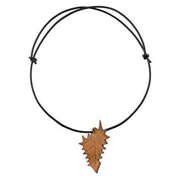 Leather Necklace mustard yellow leaf