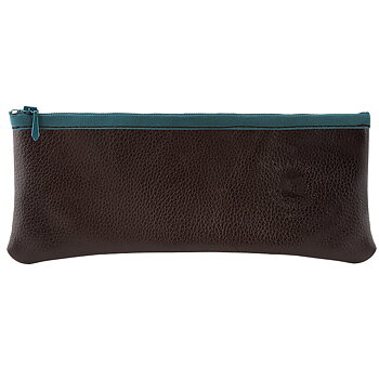 Pen case in genuine leather dark brown
