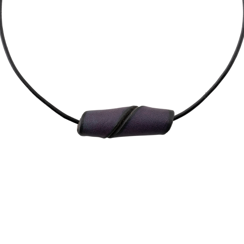 Leather necklace with purple pearl - 2
