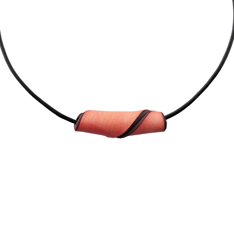 Leather necklace with peach pearl - 2