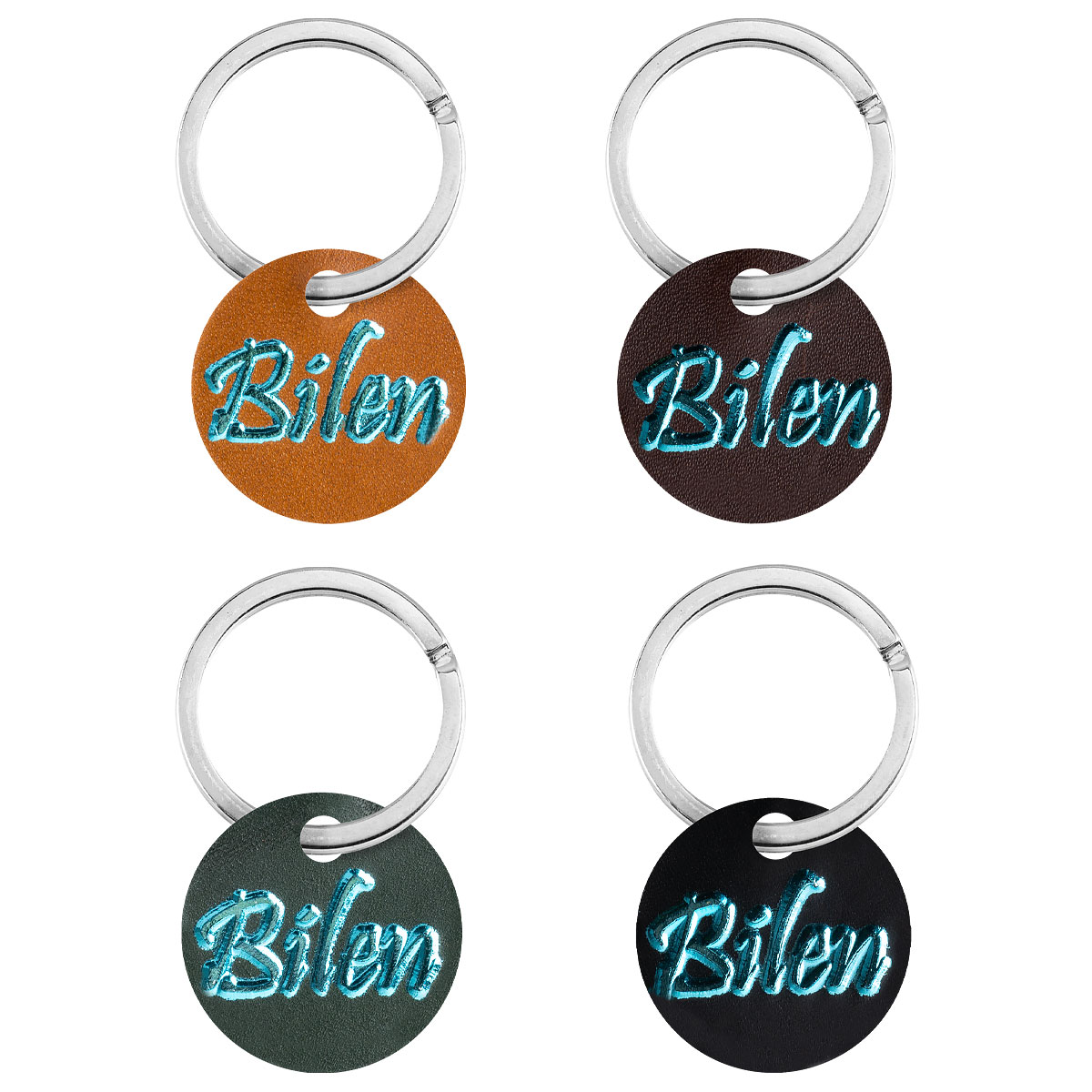 Car round leather key ring blue
