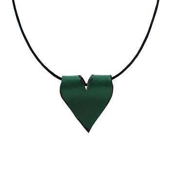 Leather Necklace Green Heart
