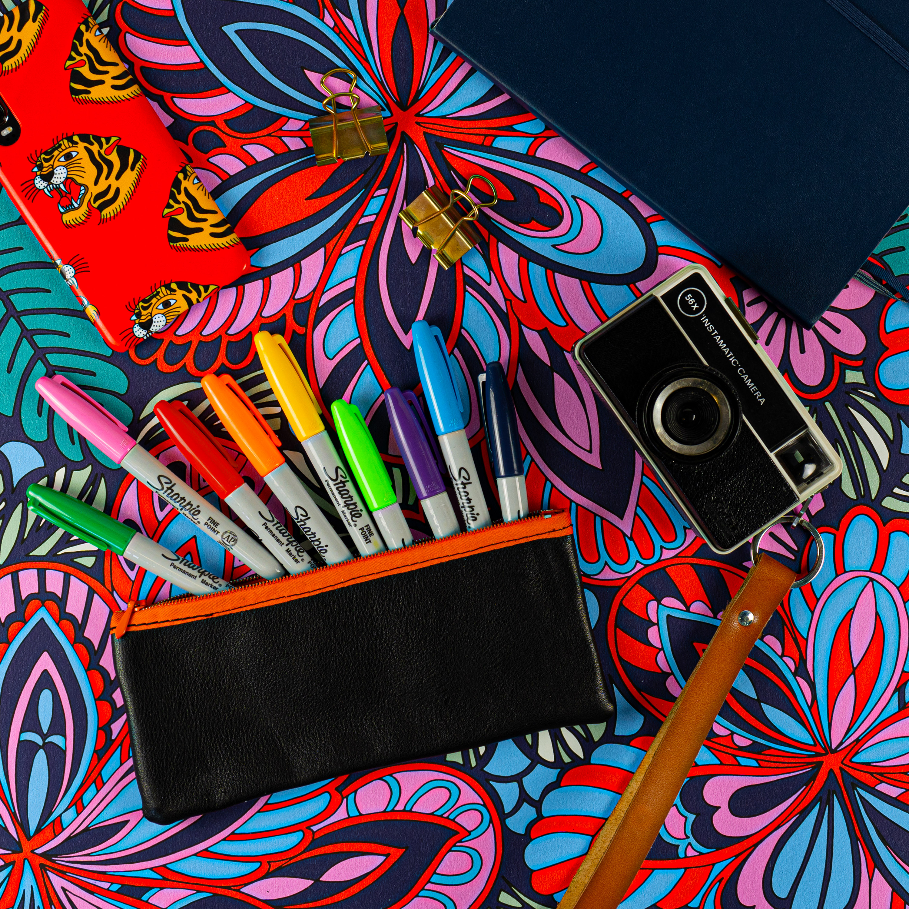 Pencil case in genuine leather Black