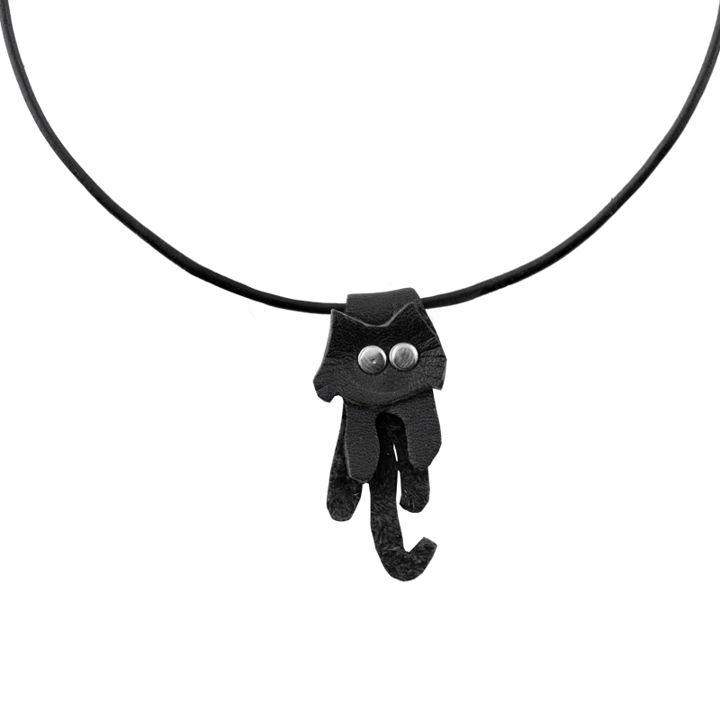 Leather Necklace black cat - 2