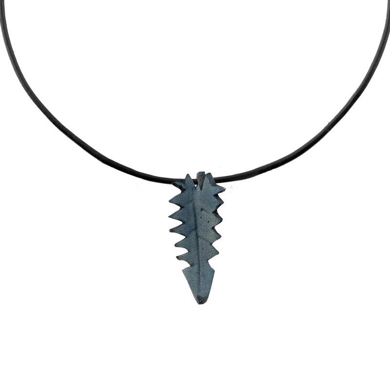 Leather Necklace blue leaf - 2