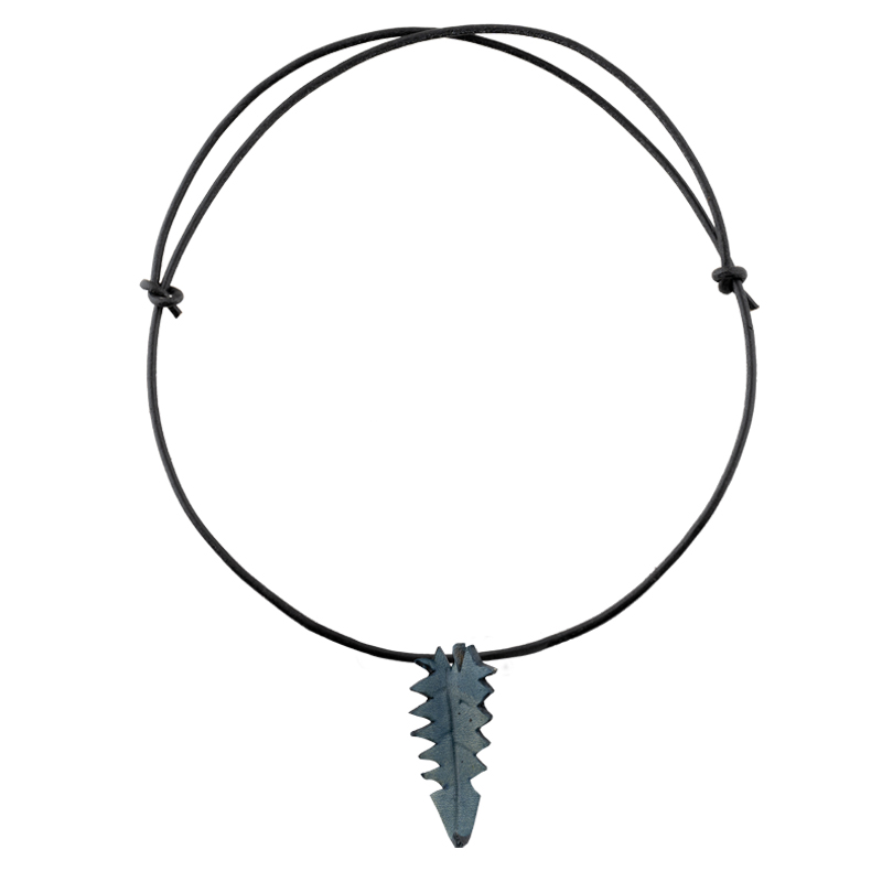 Leather Necklace blue leaf