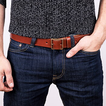 Leather belt B antique brass nickel free