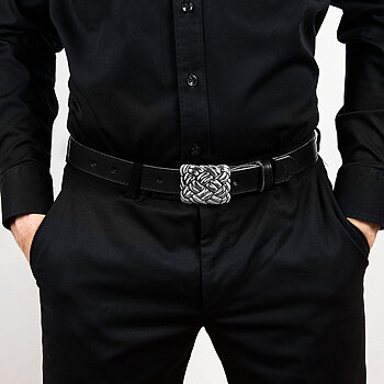 Leather belt R silver