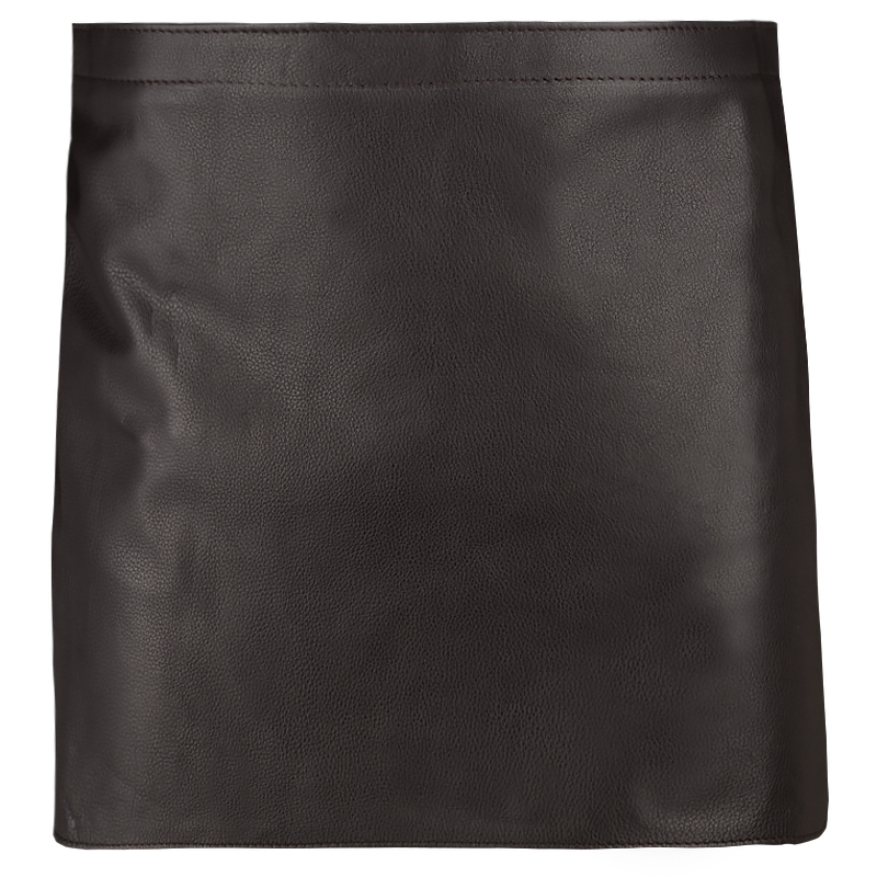 Short serving apron in leather with textile strap,cafe noir