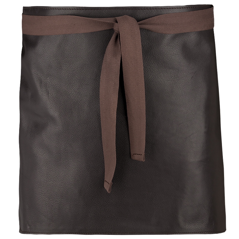 Short serving apron in leather with textile strap,cafe noir - 2