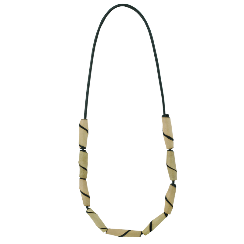 Leather necklace with light green pearls