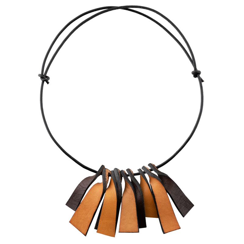 Leather Necklace yellow/brown mix
