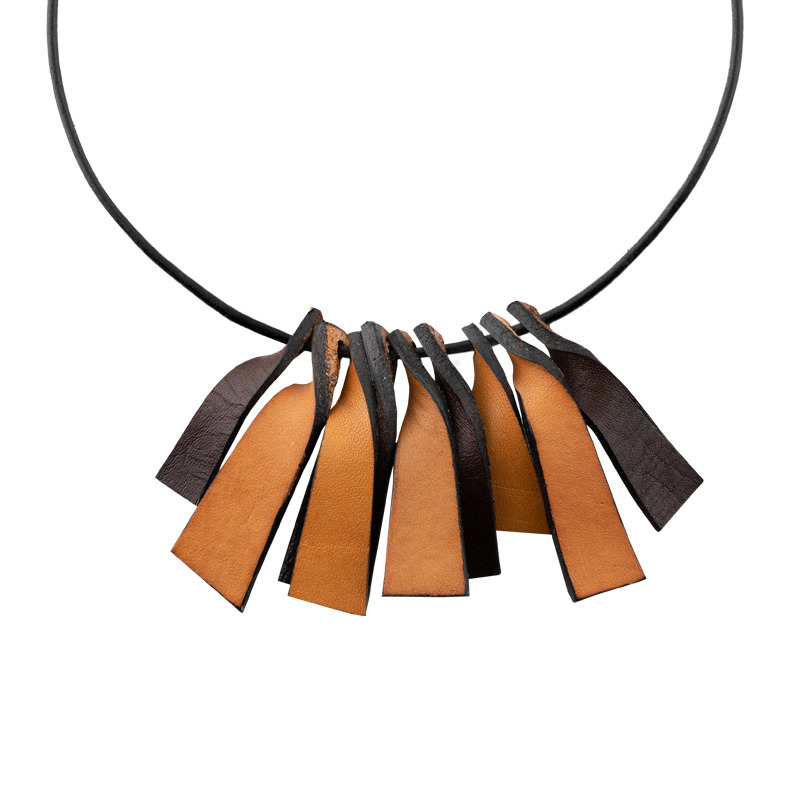 Leather Necklace yellow/brown mix - 2