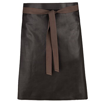 Long serving apron in leather with textile strap,cafe noir