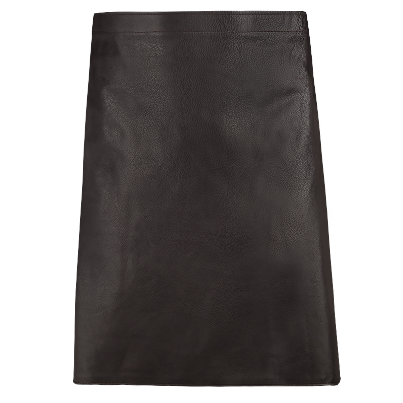 Long serving apron in leather with textile strap,cafe noir - 2