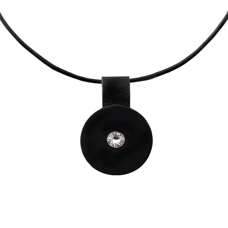 Leather Necklace black round - 2
