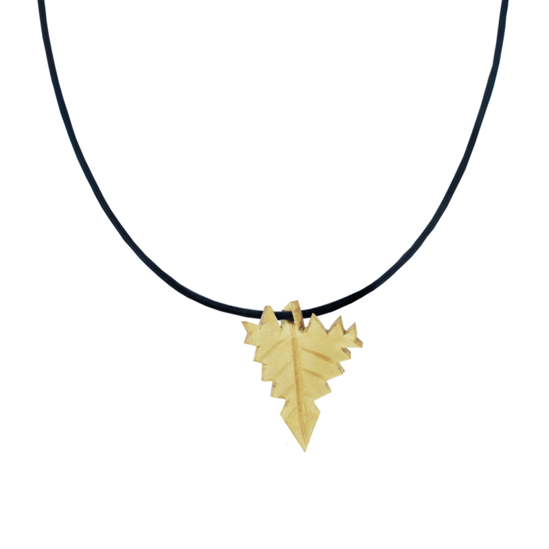 Leather Necklace yellow leaf - 2