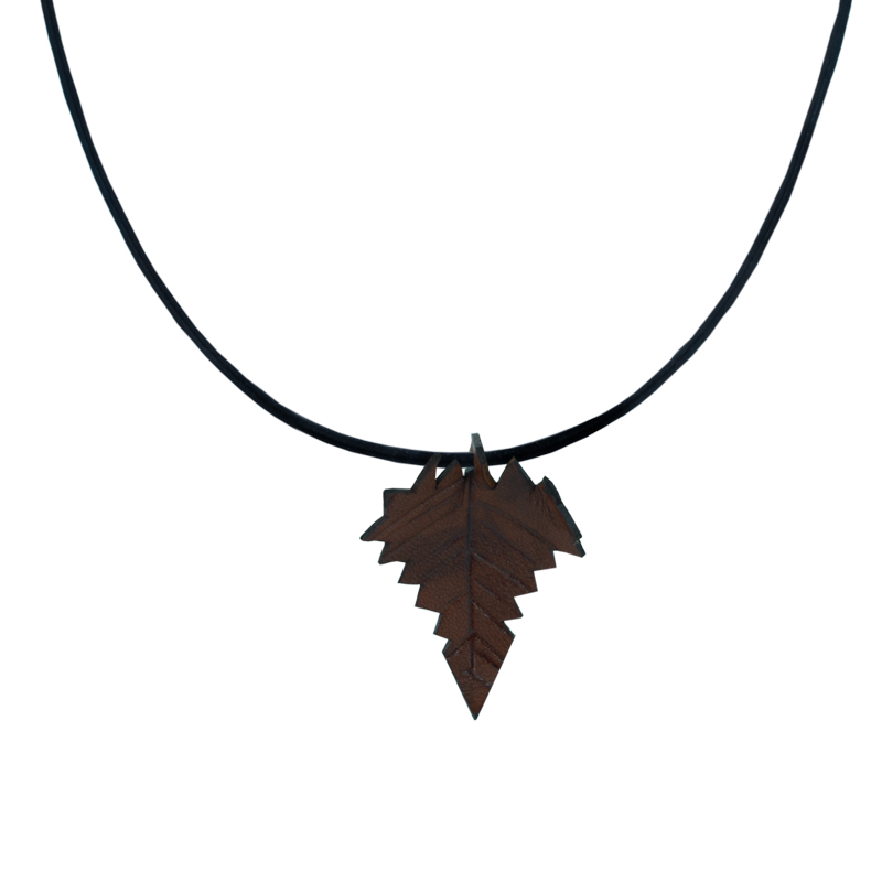 Leather Necklace dark brown leaf - 2