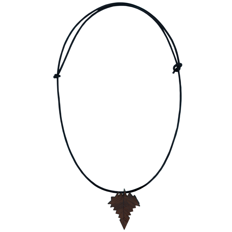Leather Necklace dark brown leaf