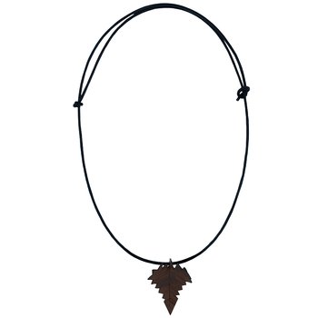 Leather Necklace dark brown leaf
