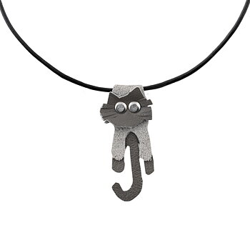 Leather Necklace gray cat
