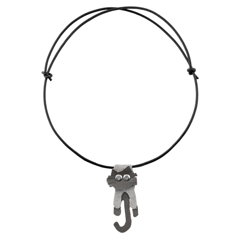 Leather Necklace gray cat