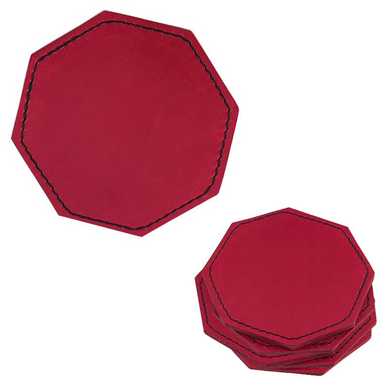 Coasters in leather octagonal red