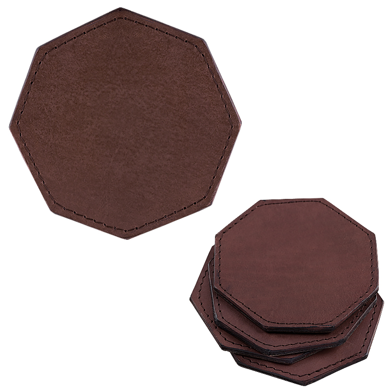 Coasters in leather octagonal dark brown
