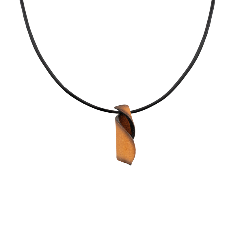 Black leather necklace with yellow pendant - 2