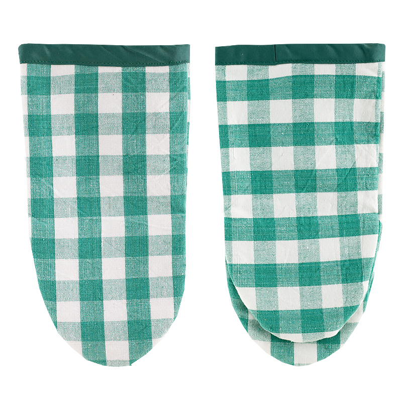 Apron green Checkered + oven mitt  - 3