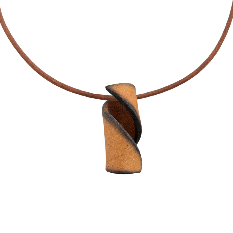 Brown leather necklace with yellow pendant - 2