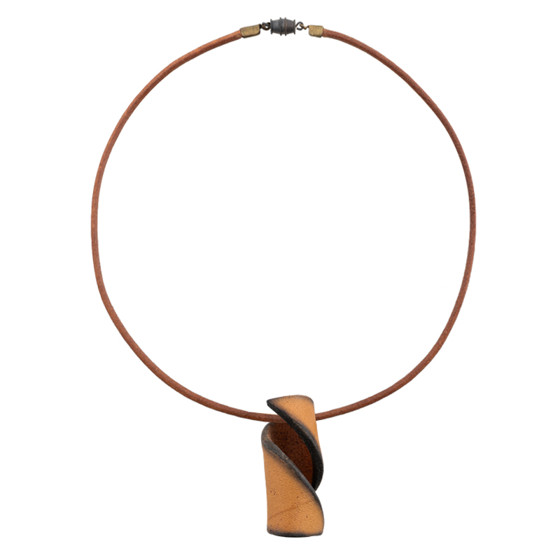 Brown leather necklace with yellow pendant