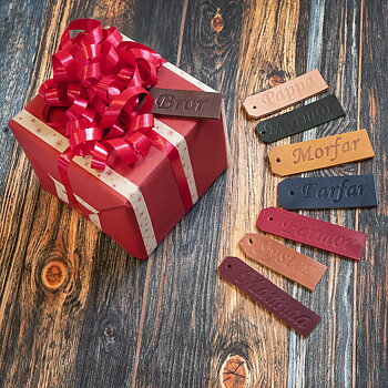 Gift tags in leather family