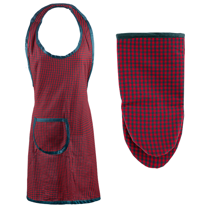 Apron Red Checkered + oven mitt 